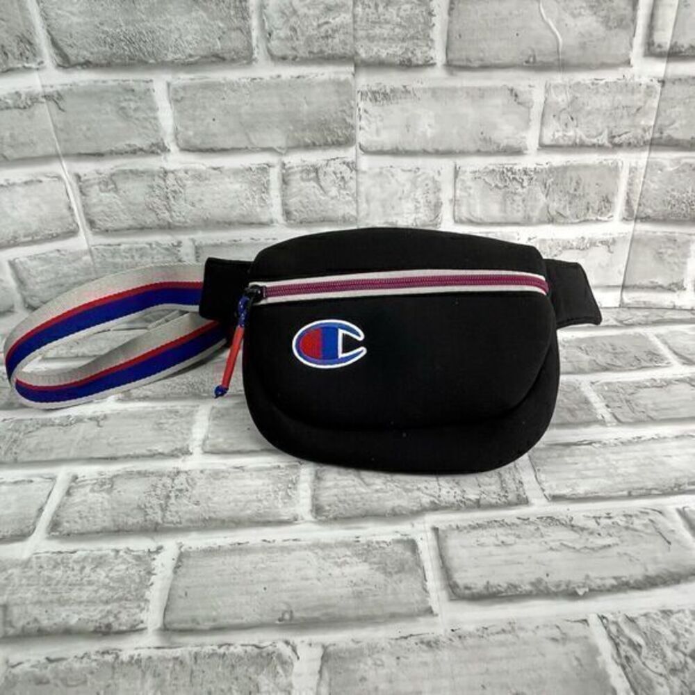 Champion Black Logo Waist Belt Fanny Pack Sling Adjustable Travel Bag